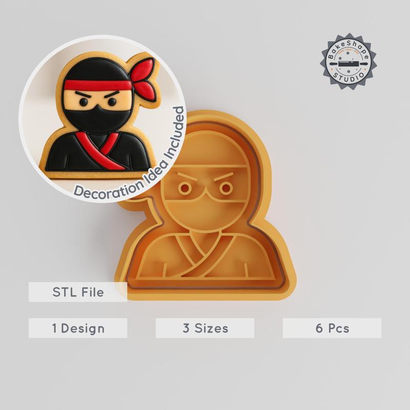 Ninja Cookie Cutter & Stamp, Fondant Cutter, 6-Piece Set, S/M/L Sizes, Stealth Fighter, Samurai Spirit Design for Baking