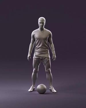 001053 soccerplayer red white uniform and ball 3D Print Ready