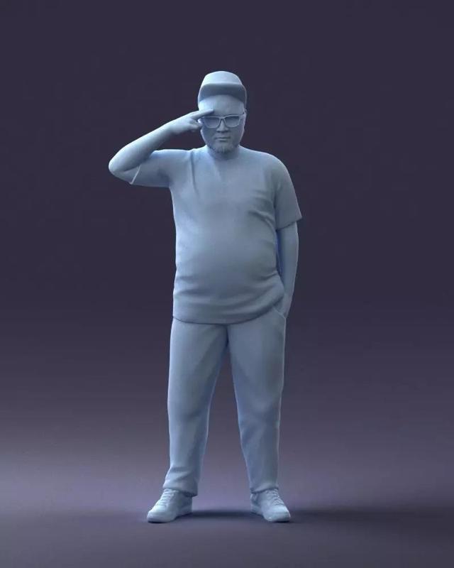000209 Saluting Fat Man in Casual Urban Outfit 1121 3dp