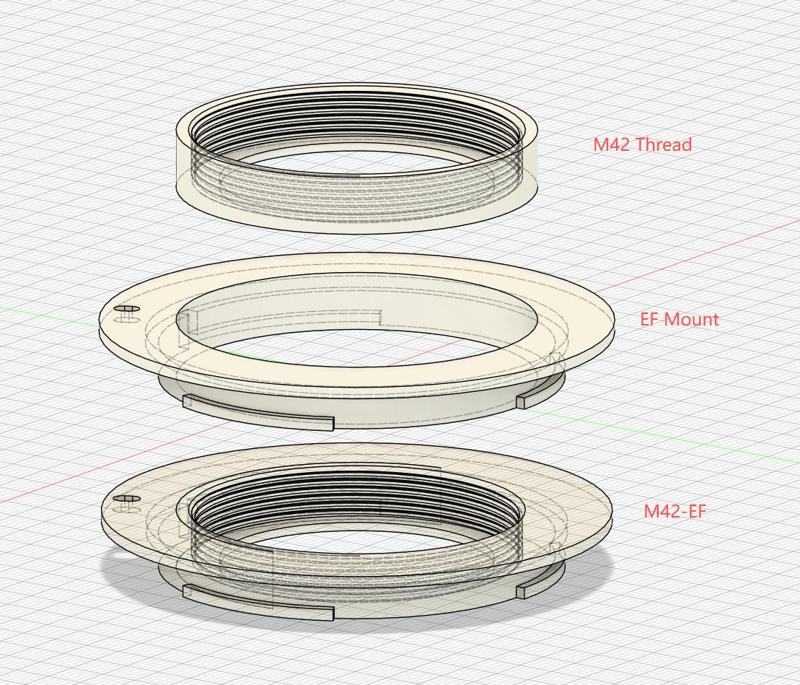 M42 thread to Canon EF mount adaptor with aperture ring STEP