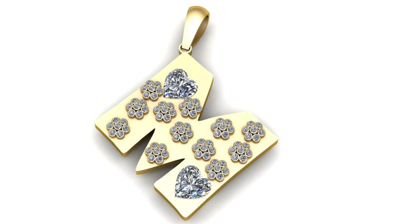 GOLDEN ALPHABET M PENDANT 3D PRINTABLE MODEL
