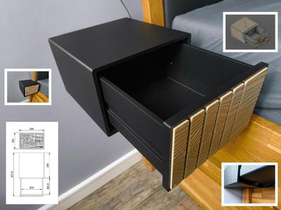 floating bedside table with push-to-open