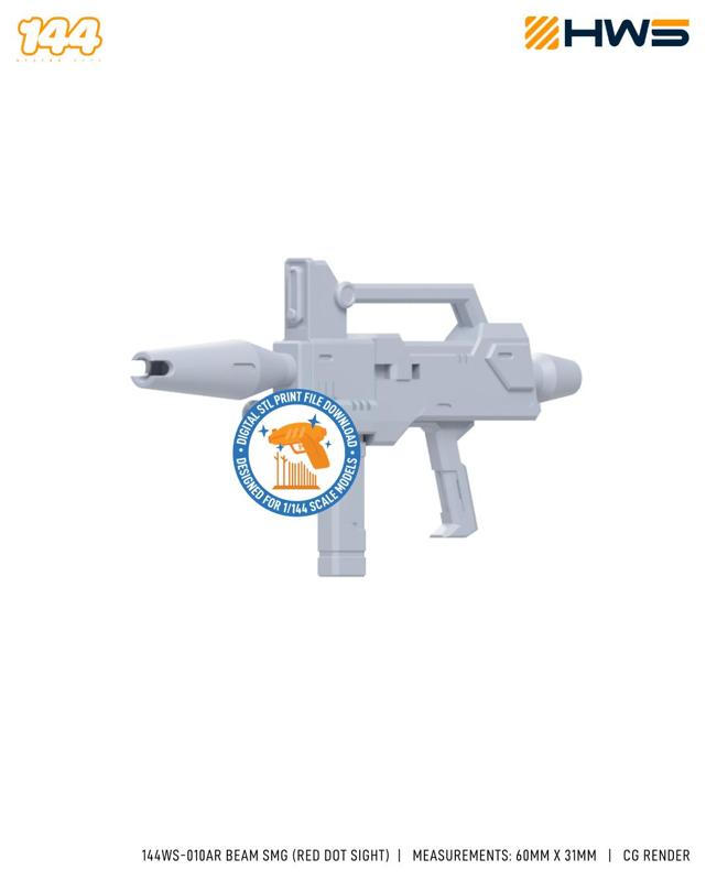 144WS-010AR Beam SMG (Red Dot Sight). 3D Printed Custom Parts for High Grade Kits.