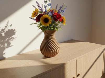 Baluster-shaped vase with twisted fluted pattern