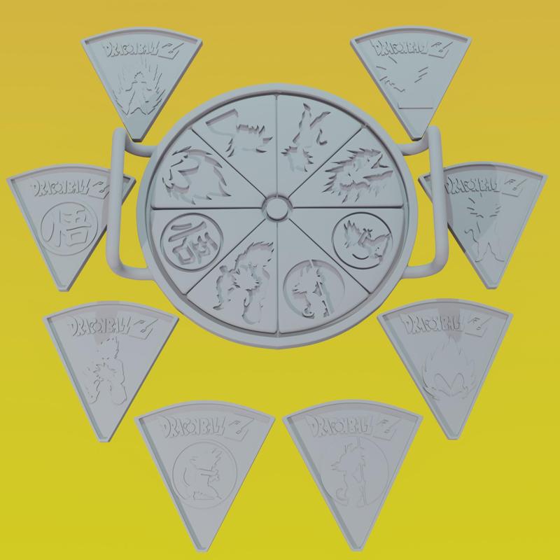 🍕 Dragon Ball Pizza Board & Plates Set | Goku, Vegeta, Bulma, Shenlong & More | 3D STL Model