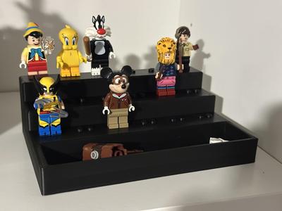 Mini figure stand for Lego with accessory storage