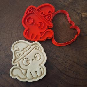 🎃 Witch Cat Cookie Cutter + Stamp STL with Handle