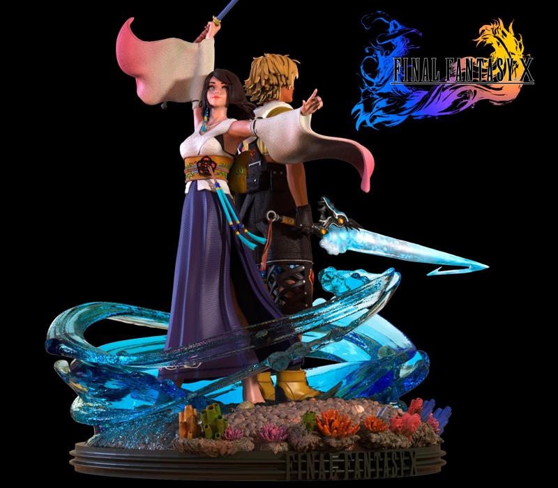 Diorama Final fantasy X - Tidus + Yuna + Yuna ffx-2 + Yuna sexy version +  Extra Glyph base