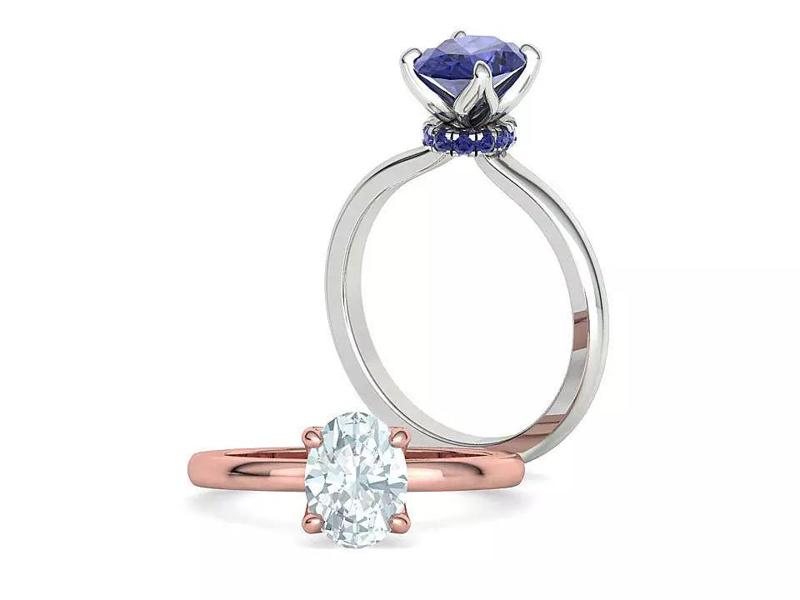 Tulip Claws Engagement Ring 8x6 Oval Stone Under Halo Ring