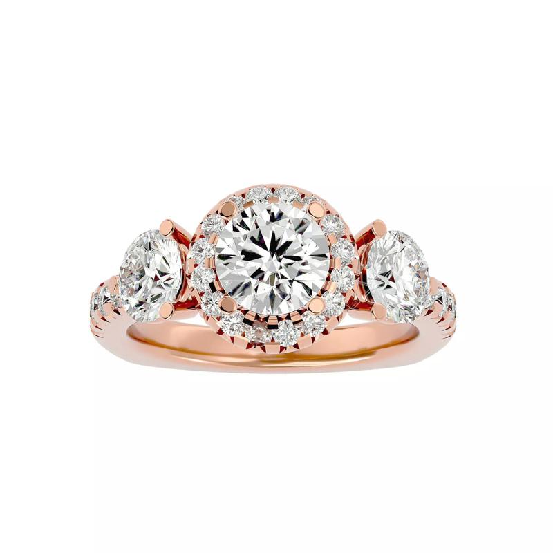 Tri Diamond solitaire wedding engagement ring with 360 view