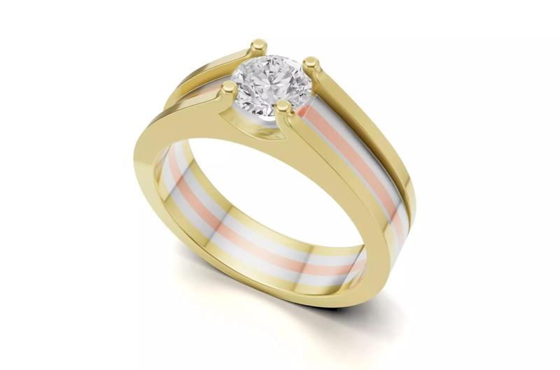 Tri-Color Solitaire Mens Engagement Ring Uniq Look