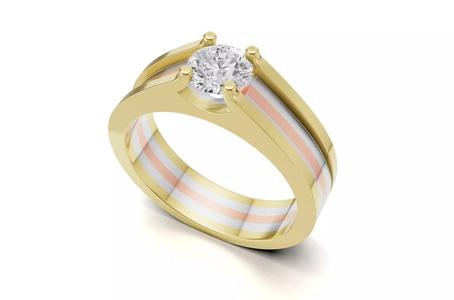 Tri-Color Solitaire Mens Engagement Ring Uniq Look