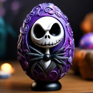 Egg-shaped sculpture themed after Jack Skellington
