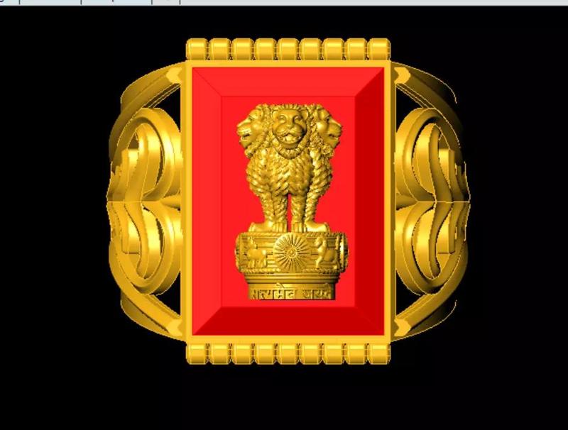 Indian National Emblem Lion Ring  3D Printable Gold  Ring Design