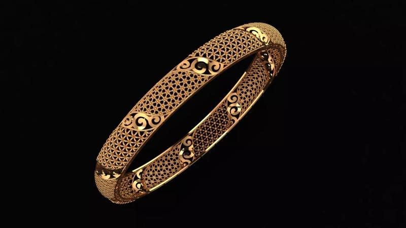 1367 Artisan Crafted Gold Filigree Bangle