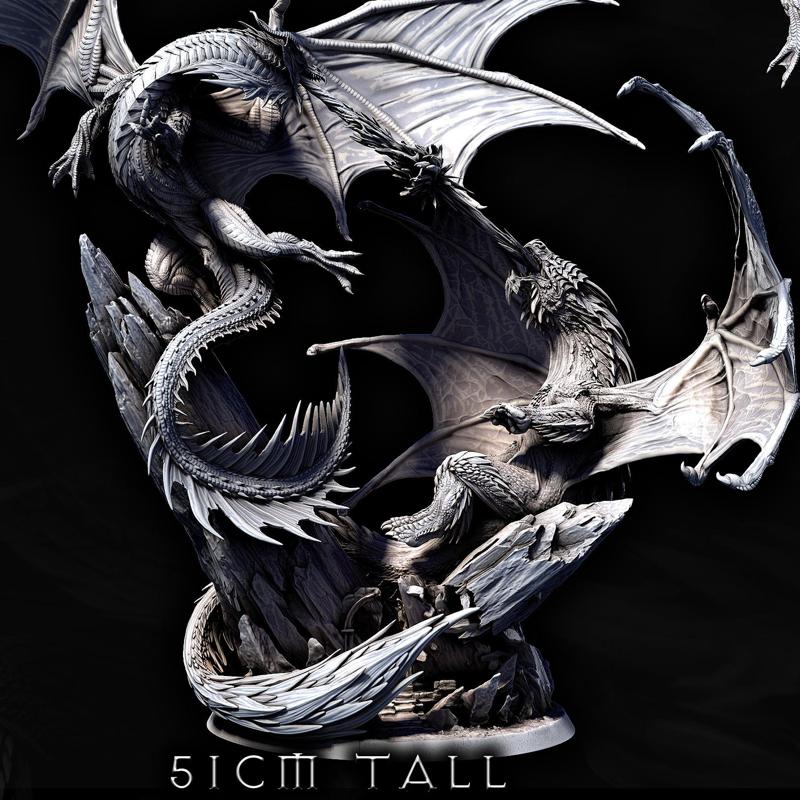 Elder Red Dragon vs Elder White Dragon Fight Diorama (50cm)