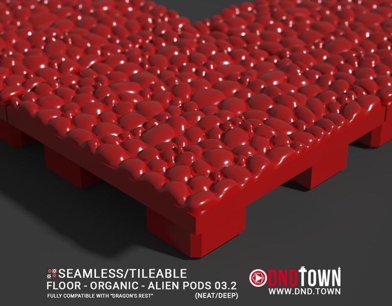 3D Modular Dungeon Tile: Floor - Organic - Alien Pods 3.2 (NEAT/DEEP) - DnD Town Minis (www.dnd.town)
