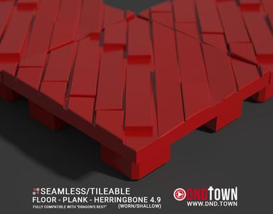 3D Modular Dungeon Tile: Floor - Plank - Herringbone 4.9 (WORN/SHALLOW) - DnD Town Minis (www.dnd.town)