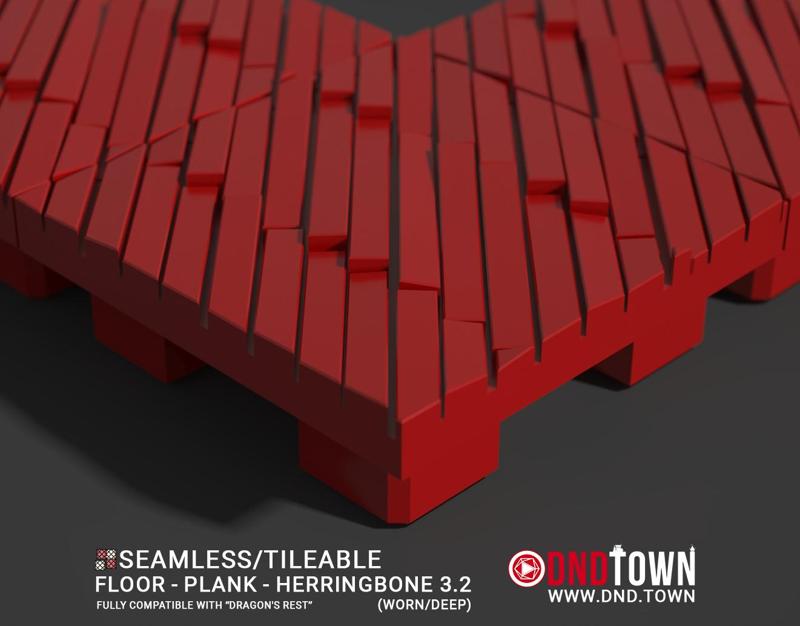 3D Modular Dungeon Tile: Floor - Plank - Herringbone 3.2 (WORN/DEEP) - DnD Town Minis (www.dnd.town)