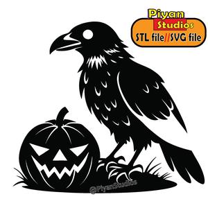 scary pumkin raven svg, stl
