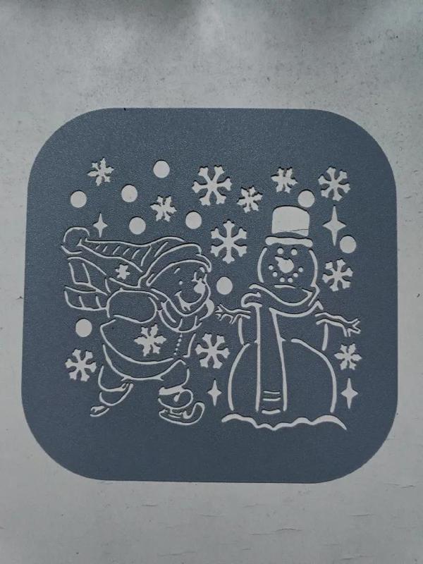 Christmas Teddy Bear 3 with Snowman - Stencil   