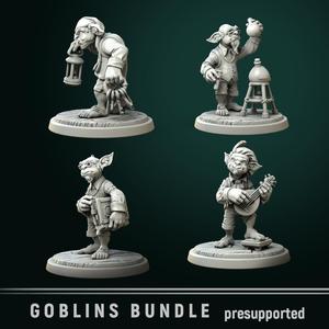 Goblins set 4 miniatures 32mm pre-supported