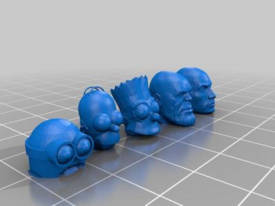 Lego Rock, Thanos, Bart, Homer, and Minion heads with molds