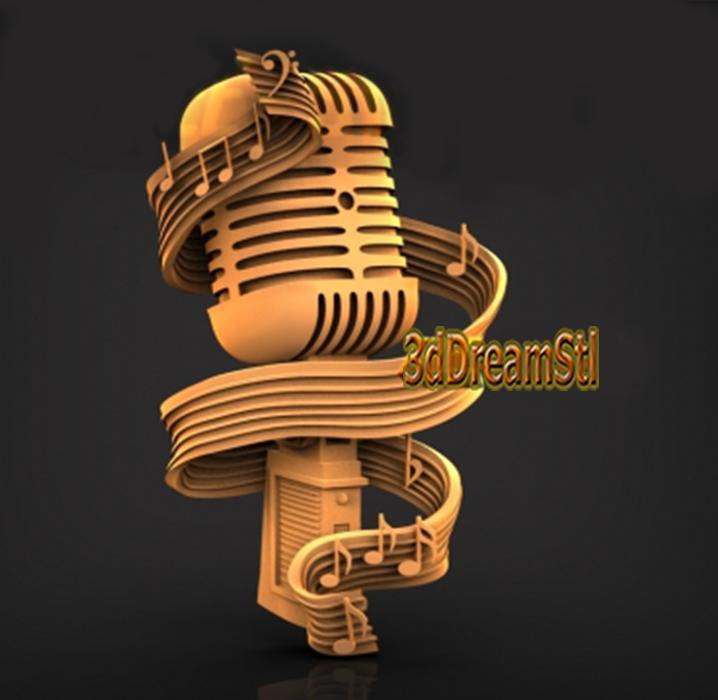 Microphone STL model, CNC router engraver, artcam, aspire, CNC files, wood, art, wall decor, CNC