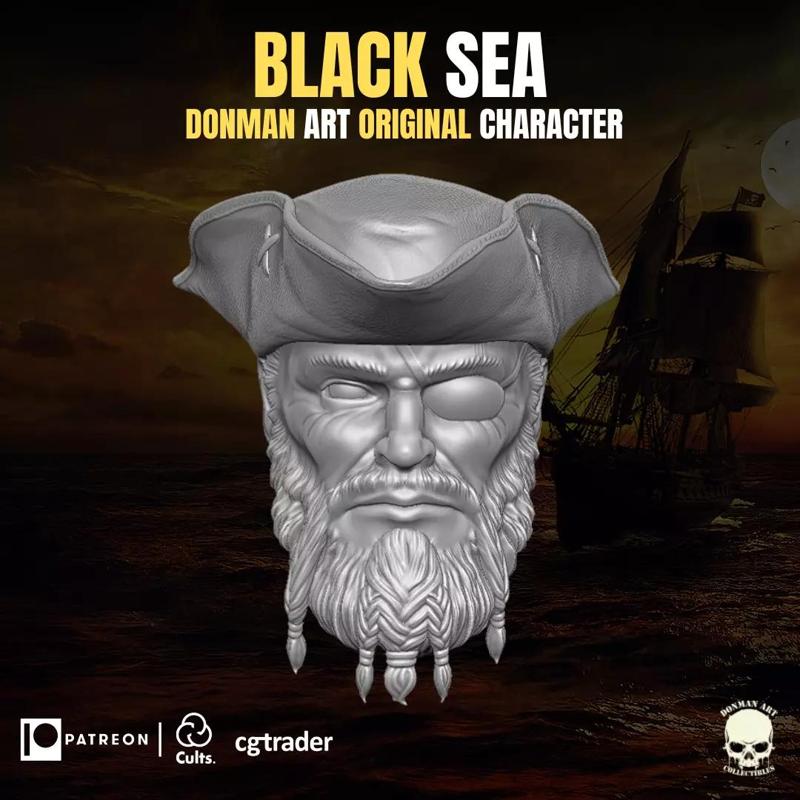 Black Sea Pirate Head for Action Figure