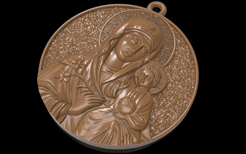Mother Mary with Jesus Christ Saint pendant christian jewelry 3D print model
