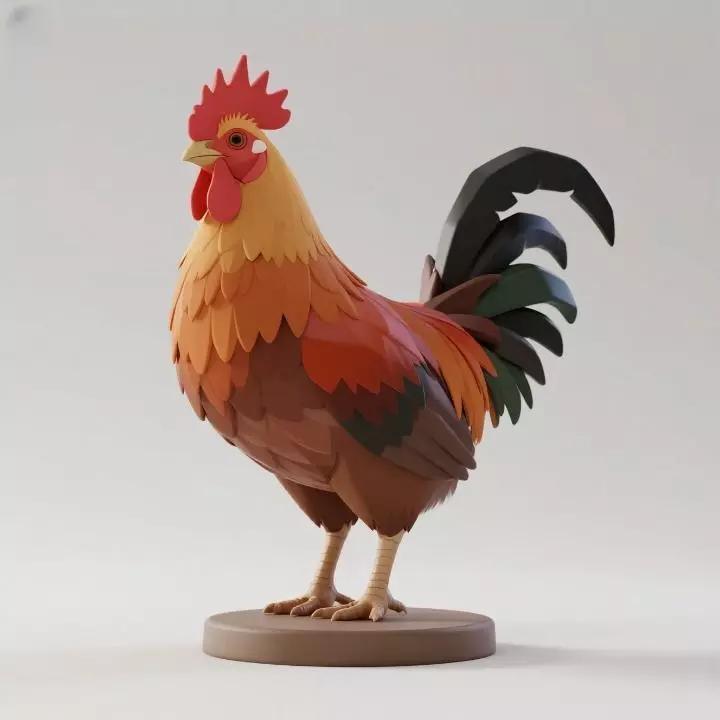 1137  Colorful 3D Model of a  Rooster on Base   pug