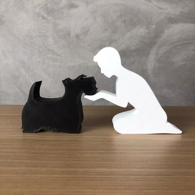 Boy and his Scottish Terrier for 3D printer or laser cut