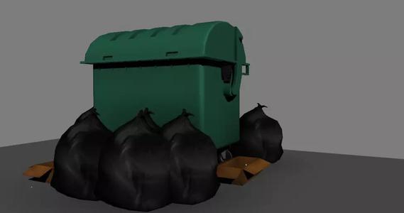 Garbage can with bags on top