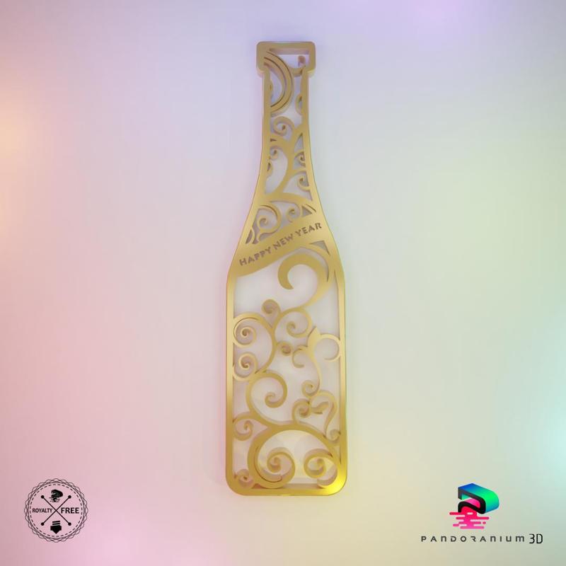 3D Ornament - Happy New Year Wine Bottle