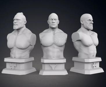 Current WWE Pack Busts  - The Rock - Triple H - Brock Lesnar