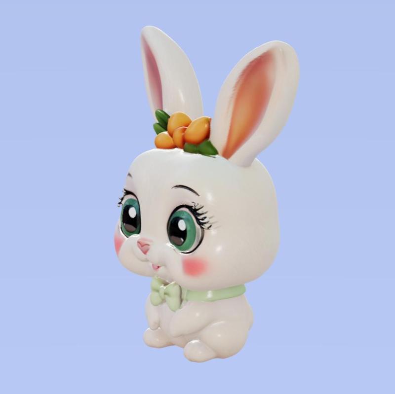 Adorable 3D Cartoon Bunny with Green Bow