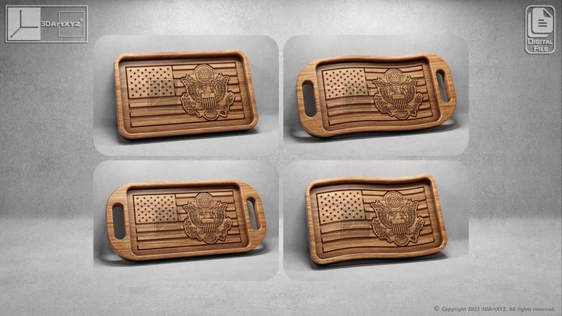 US Flag Army Seal Trays Pack - CNC Files for Wood (svg, dxf, eps, ai, pdf)