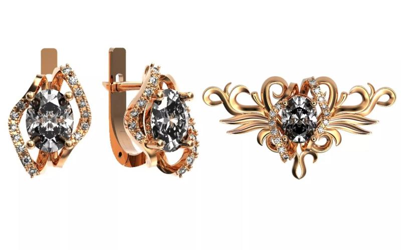 elegant set of pendant and earrings with big oval stone 3D Model Collection