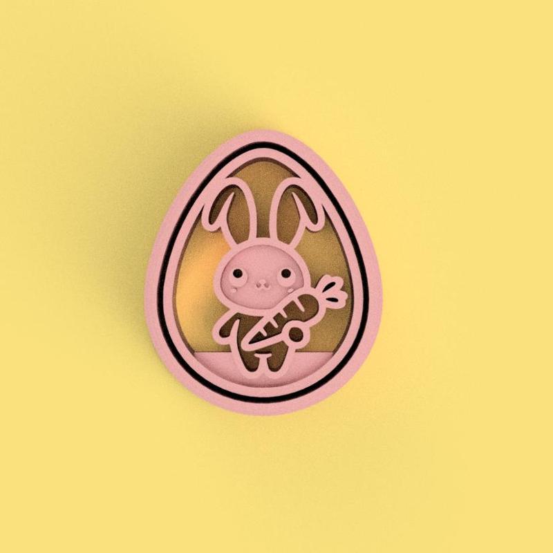 Cute Little Bunny with Two Eggs Cookie Cutter