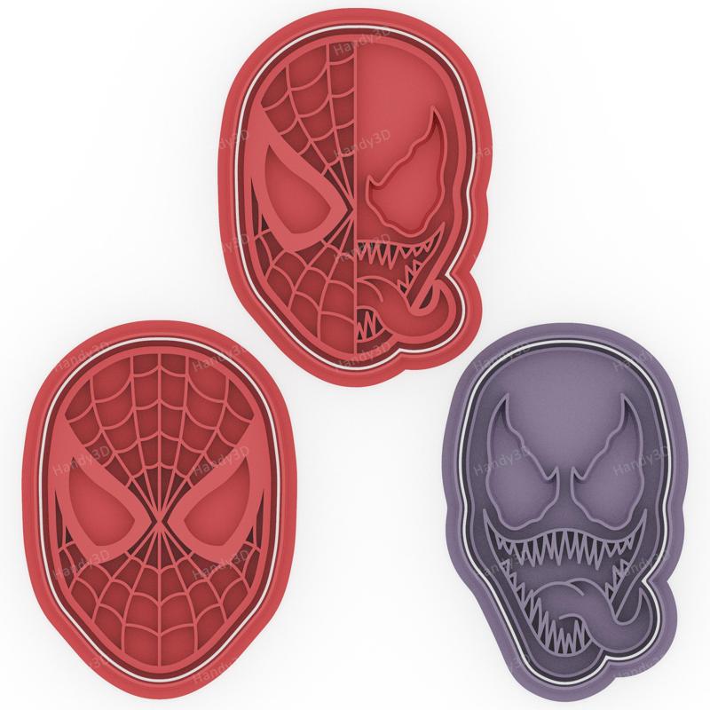 Spider-Man and Venom Cookie Cutter & Stamp Set - 3 Designs (9 cm)
