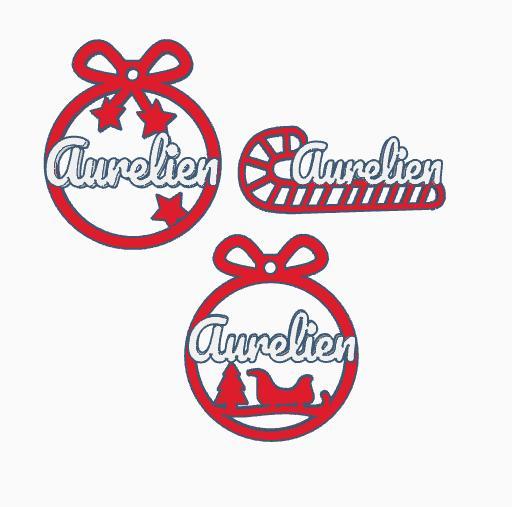 3 x Aurelien, Personalized Christmas tree ball