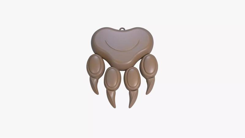 Bear Paw Keychain 3D STL File Printable Nature Charm