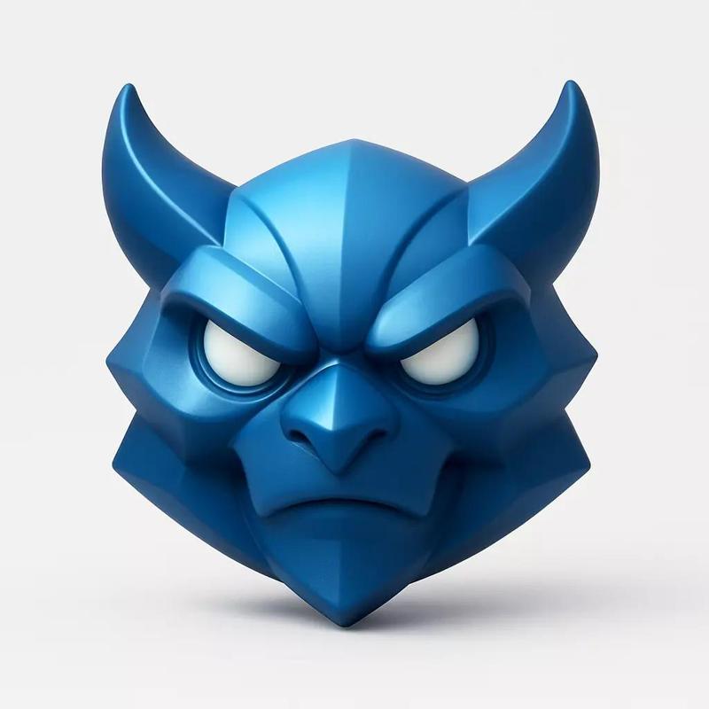 Blue Japanese Oni Demon Mask Stylized