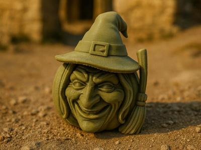 Witch's Head with Mischievous Grin Pumpkin Hair