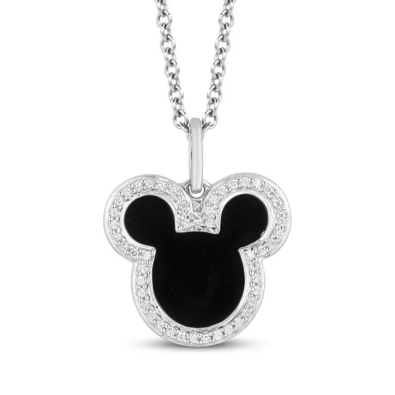 Mickey Mouse Shaped Black Enamel Necklace