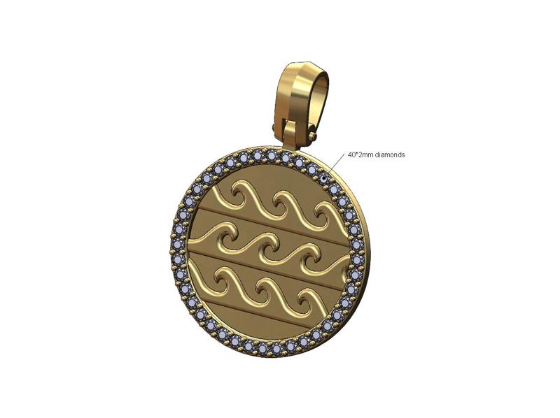 Diamond wave greek key pendant charm with bail 3D print model