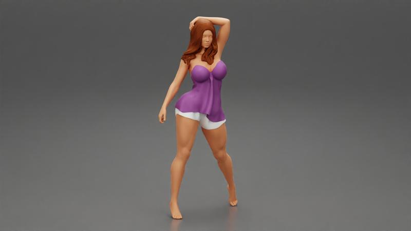 Sexy Beautiful Woman Posing Shirt and mini short
