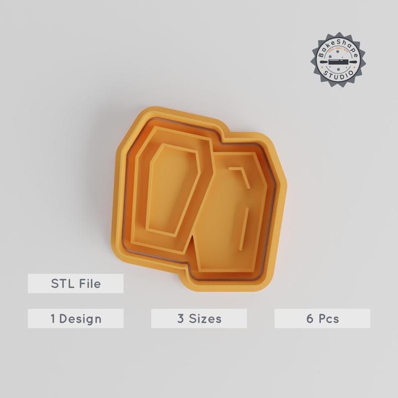 Coffin Cookie Cutter & Stamp Set, 6 Piece Bundle, Spooky Halloween Fondant Shapes, Small Medium Large Sizes
