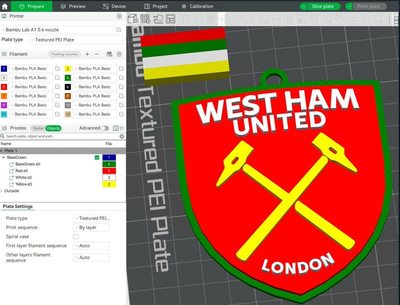 Premier League West Ham United keychain badge printable and renderable