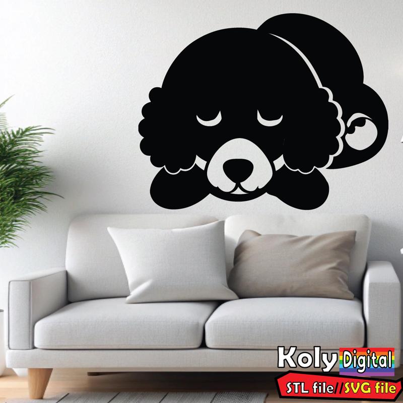 Poodle dog sleeping wall art